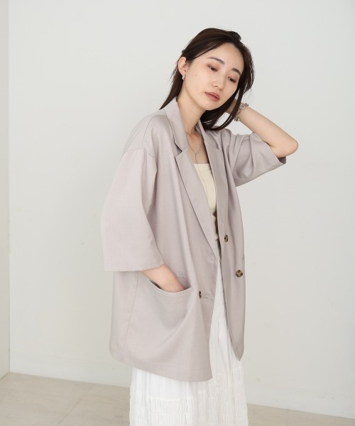 Bab(バブ)の「ハーフスリーブダブルテーラージャケット(テーラードジャケット・レディース・ホワイト系その他/ブラック・M)」の3枚目の写真