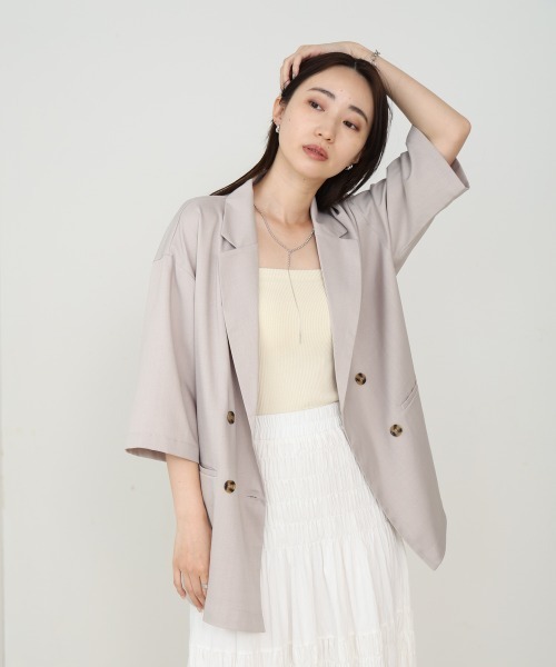 Bab(バブ)の「ハーフスリーブダブルテーラージャケット(テーラードジャケット・レディース・ホワイト系その他/ブラック・M)」の5枚目の写真