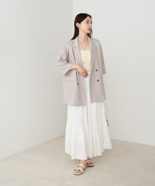 Bab(バブ)の「ハーフスリーブダブルテーラージャケット(テーラードジャケット・レディース・ホワイト系その他/ブラック・M)」の6枚目の写真