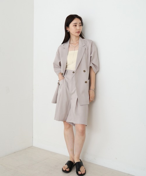 Bab(バブ)の「ハーフスリーブダブルテーラージャケット(テーラードジャケット・レディース・ホワイト系その他/ブラック・M)」の7枚目の写真