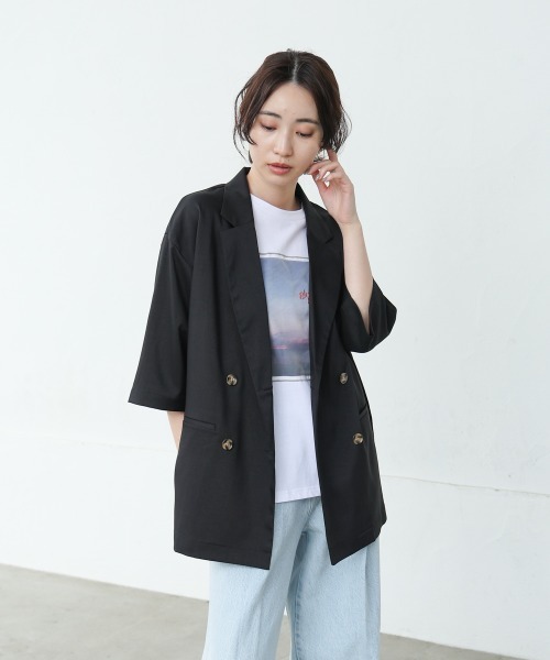 Bab(バブ)の「ハーフスリーブダブルテーラージャケット(テーラードジャケット・レディース・ホワイト系その他/ブラック・M)」の15枚目の写真