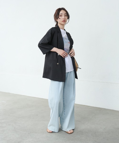 Bab(バブ)の「ハーフスリーブダブルテーラージャケット(テーラードジャケット・レディース・ホワイト系その他/ブラック・M)」の21枚目の写真