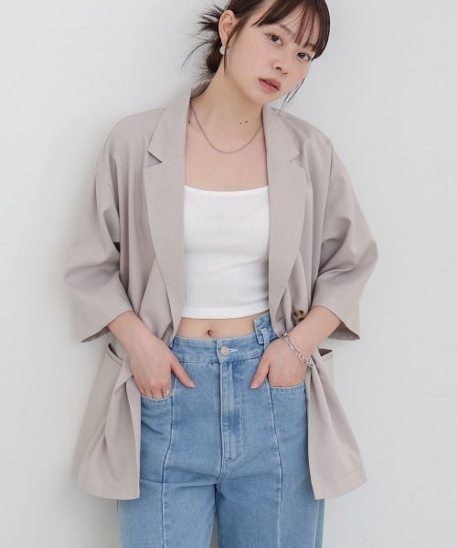 Bab(バブ)の「ハーフスリーブダブルテーラージャケット(テーラードジャケット・レディース・ホワイト系その他/ブラック・M)」の20枚目の写真