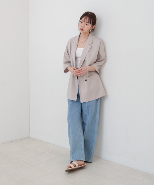 Bab(バブ)の「ハーフスリーブダブルテーラージャケット(テーラードジャケット・レディース・ホワイト系その他/ブラック・M)」の21枚目の写真