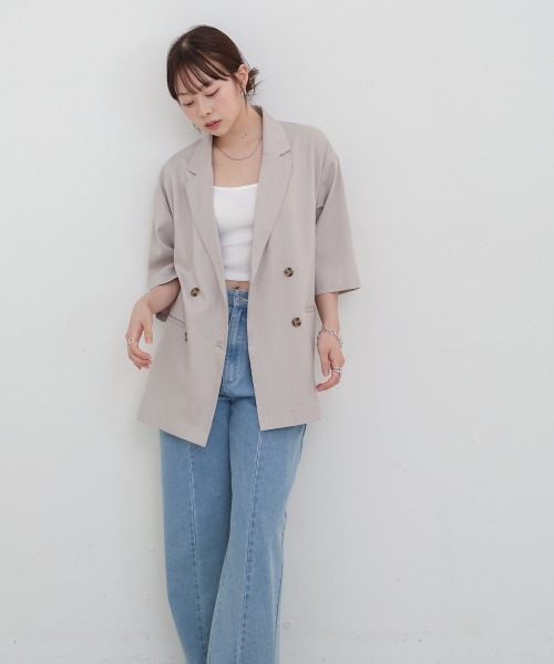 Bab(バブ)の「ハーフスリーブダブルテーラージャケット(テーラードジャケット・レディース・ホワイト系その他/ブラック・M)」の22枚目の写真
