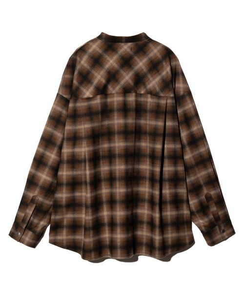 現行モデル【未使用】glamb(グラム)4XLスタンドカラーシャツ/チェック柄 グラム 4XL Stand Collar Shirt / 4エックスエルスタンドカラーシャツ