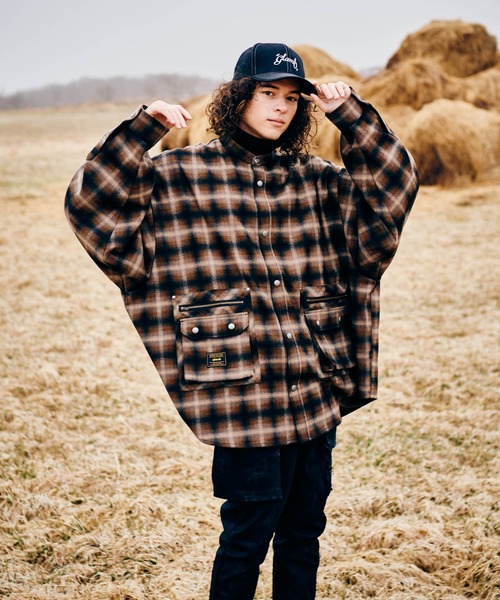 現行モデル【未使用】glamb(グラム)4XLスタンドカラーシャツ/チェック柄 4XL Stand Collar Shirt / 4エックスエルスタンドカラーシャツ（シャツ