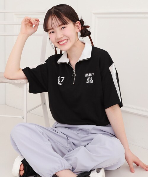 セール】メッシュ切替ハーフジッププルオーバー（Tシャツ