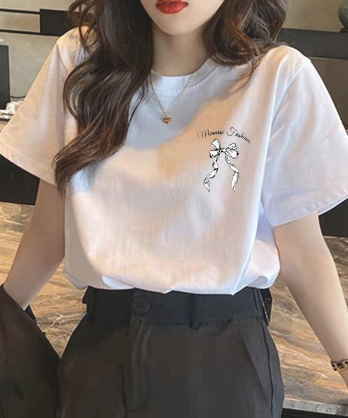 shoppinggo(ショッピングゴー)の「リボンロゴTシャツ(Tシャツ/カットソー・レディース・ホワイト・M)」の1枚目の写真