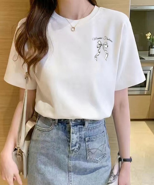 shoppinggo(ショッピングゴー)の「リボンロゴTシャツ(Tシャツ/カットソー・レディース・ホワイト・M)」の10枚目の写真