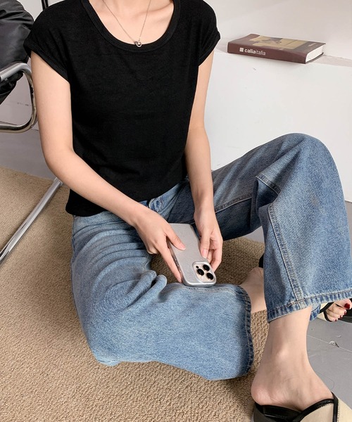LOWO(ロワ)の「フレンチスリーブTシャツ カットソー(Tシャツ/カットソー・レディース・ホワイト/チャコールグレー/ブラック・FREE)」の3枚目の写真