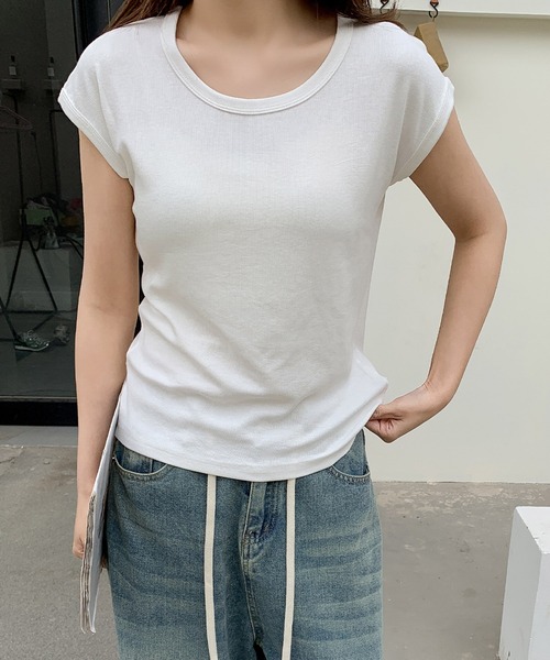 LOWO(ロワ)の「フレンチスリーブTシャツ カットソー(Tシャツ/カットソー・レディース・ホワイト/チャコールグレー/ブラック・FREE)」の12枚目の写真