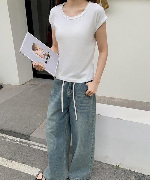 LOWO(ロワ)の「フレンチスリーブTシャツ カットソー(Tシャツ/カットソー・レディース・ホワイト/チャコールグレー/ブラック・FREE)」の11枚目の写真