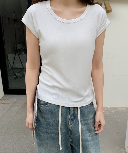 LOWO(ロワ)の「フレンチスリーブTシャツ カットソー(Tシャツ/カットソー・レディース・ホワイト/チャコールグレー/ブラック・FREE)」の10枚目の写真