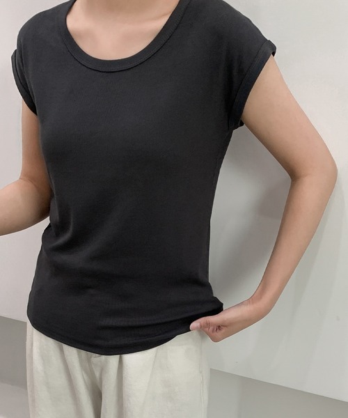 LOWO(ロワ)の「フレンチスリーブTシャツ カットソー(Tシャツ/カットソー・レディース・ホワイト/チャコールグレー/ブラック・FREE)」の8枚目の写真
