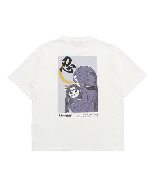 WEGO(ウィゴー)の「WEGO/くノ一猫グラフィックT(Tシャツ/カットソー・メンズ・ブラック/ホワイト・LARGE)」の1枚目の写真