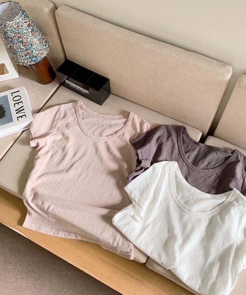 LOWO(ロワ)の「綿混無地シンプルTシャツ カットソー(Tシャツ/カットソー・レディース・ホワイト/グレー/ピンクベージュ・FREE)」の13枚目の写真