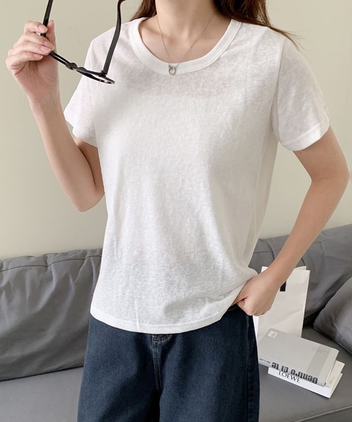 LOWO(ロワ)の「綿混無地シンプルTシャツ カットソー(Tシャツ/カットソー・レディース・ホワイト/グレー/ピンクベージュ・FREE)」の12枚目の写真