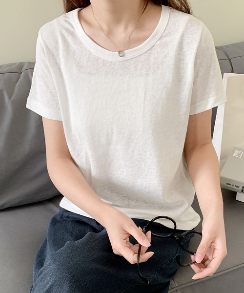 LOWO(ロワ)の「綿混無地シンプルTシャツ カットソー(Tシャツ/カットソー・レディース・ホワイト/グレー/ピンクベージュ・FREE)」の11枚目の写真
