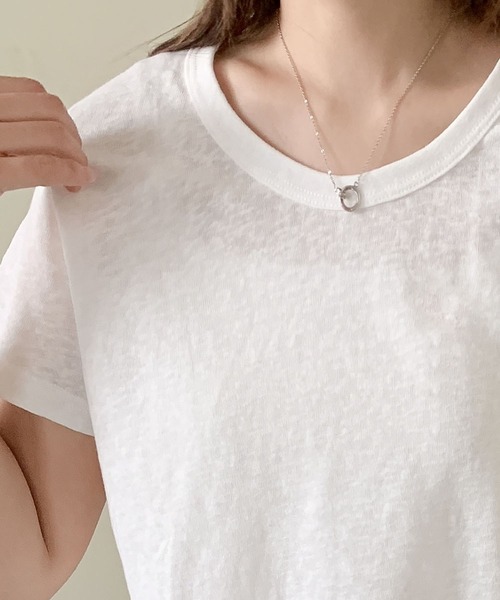 LOWO(ロワ)の「綿混無地シンプルTシャツ カットソー(Tシャツ/カットソー・レディース・ホワイト/グレー/ピンクベージュ・FREE)」の10枚目の写真
