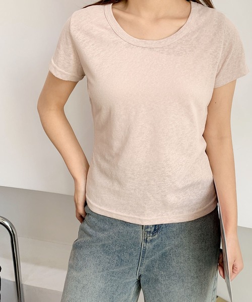 LOWO(ロワ)の「綿混無地シンプルTシャツ カットソー(Tシャツ/カットソー・レディース・ホワイト/グレー/ピンクベージュ・FREE)」の4枚目の写真