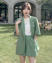 urge：（アージコロン ）の「【URGE：】テーラードジャケット 半袖 ショート丈パンツ セットアップ２点セット（セットアップ）」