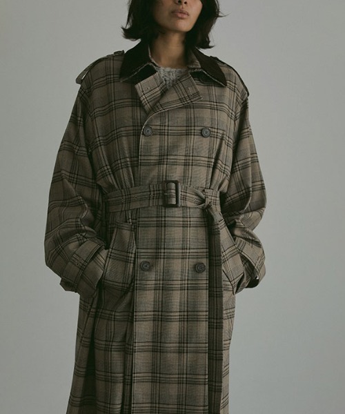 ETRE TOKYO(エトレトウキョウ)の「フードストールロングトレンチコート(トレンチコート・レディース・ベージュ/チェック/ライトベージュ・S/M)」の5枚目の写真