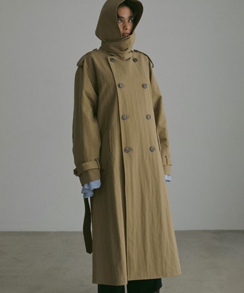 ETRE TOKYO(エトレトウキョウ)の「フードストールロングトレンチコート(トレンチコート・レディース・ベージュ/チェック/ライトベージュ・S/M)」の7枚目の写真