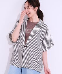 Cutie Blonde（キューティーブロンド）の「【セットアップ可能/ひんやり/吸水速乾】サッカーストライプ テーラードカラーシャツジャケット（テーラードジャケット）」