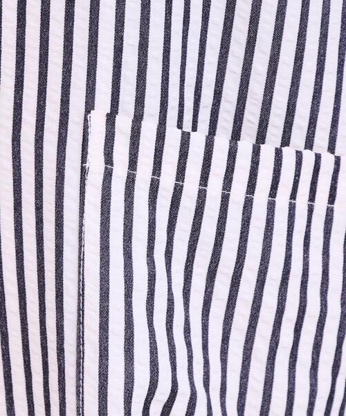 Cutie Blonde(キューティーブロンド)の「【セットアップ可能/ひんやり/吸水速乾】サッカーストライプ テーラードカラーシャツジャケット(テーラードジャケット・レディース・ネイビー系2/ブラック系2/ブラウン系その他3・03/04/02/01)」の11枚目の写真