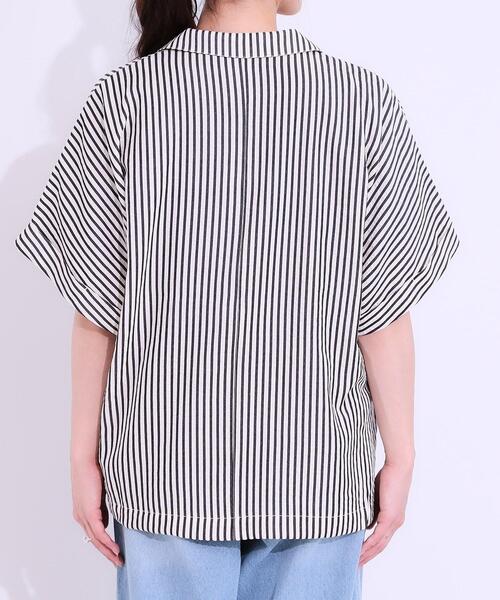 Cutie Blonde(キューティーブロンド)の「【セットアップ可能/ひんやり/吸水速乾】サッカーストライプ テーラードカラーシャツジャケット(テーラードジャケット・レディース・ネイビー系2/ブラック系2/ブラウン系その他3・03/04/02/01)」の14枚目の写真