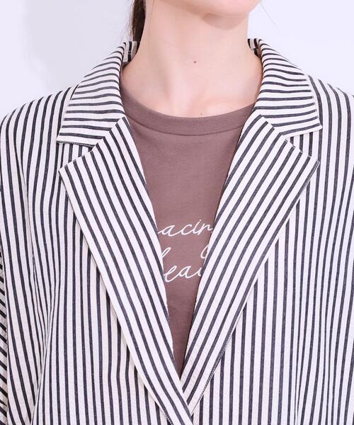 Cutie Blonde(キューティーブロンド)の「【セットアップ可能/ひんやり/吸水速乾】サッカーストライプ テーラードカラーシャツジャケット(テーラードジャケット・レディース・ネイビー系2/ブラック系2/ブラウン系その他3・03/04/02/01)」の4枚目の写真