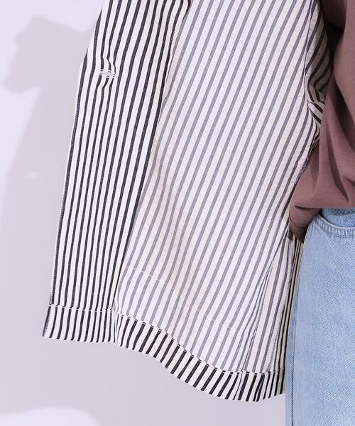 Cutie Blonde(キューティーブロンド)の「【セットアップ可能/ひんやり/吸水速乾】サッカーストライプ テーラードカラーシャツジャケット(テーラードジャケット・レディース・ネイビー系2/ブラック系2/ブラウン系その他3・03/04/02/01)」の8枚目の写真