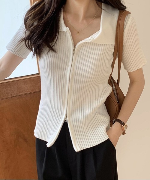 WEGO(ウィゴー)の「WEGO/前開きファスナーリブタイトポロTシャツ/クロップドトップス(ポロシャツ・レディース・ホワイト/ブルー/ブラック・FREE)」の20枚目の写真