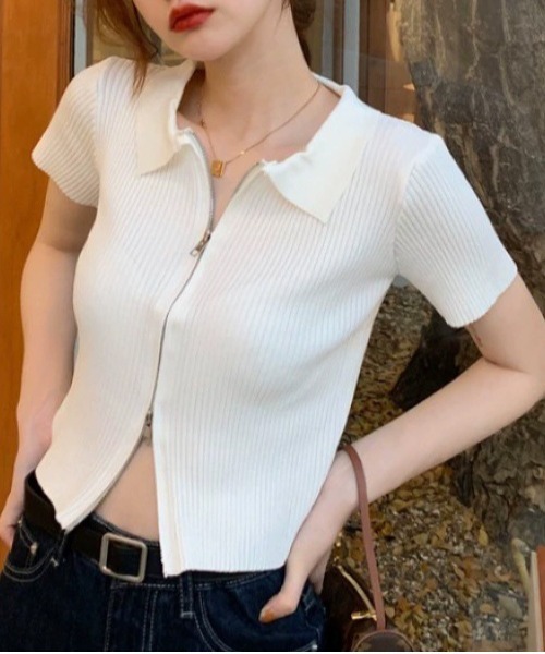 WEGO(ウィゴー)の「WEGO/前開きファスナーリブタイトポロTシャツ/クロップドトップス(ポロシャツ・レディース・ホワイト/ブルー/ブラック・FREE)」の17枚目の写真