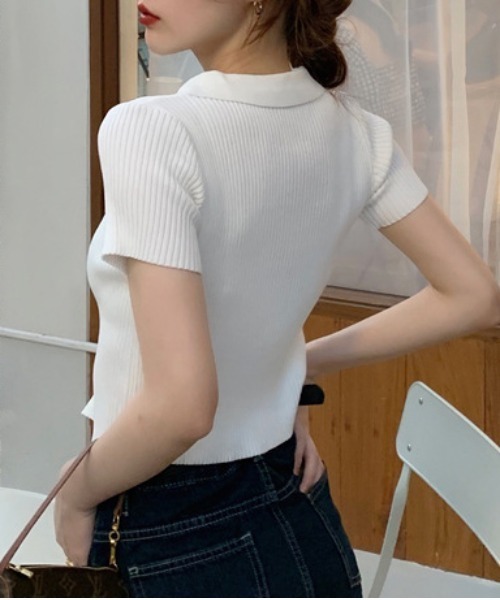 WEGO(ウィゴー)の「WEGO/前開きファスナーリブタイトポロTシャツ/クロップドトップス(ポロシャツ・レディース・ホワイト/ブルー/ブラック・FREE)」の18枚目の写真