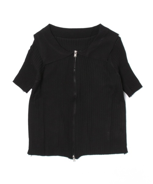 WEGO(ウィゴー)の「WEGO/前開きファスナーリブタイトポロTシャツ/クロップドトップス(ポロシャツ・レディース・ホワイト/ブルー/ブラック・FREE)」の4枚目の写真