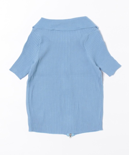 WEGO(ウィゴー)の「WEGO/前開きファスナーリブタイトポロTシャツ/クロップドトップス(ポロシャツ・レディース・ホワイト/ブルー/ブラック・FREE)」の7枚目の写真