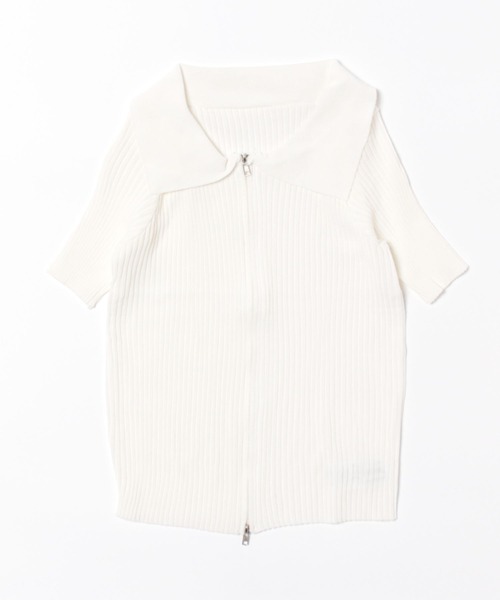 WEGO(ウィゴー)の「WEGO/前開きファスナーリブタイトポロTシャツ/クロップドトップス(ポロシャツ・レディース・ホワイト/ブルー/ブラック・FREE)」の5枚目の写真
