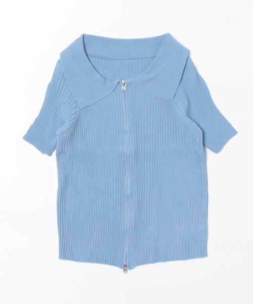 WEGO(ウィゴー)の「WEGO/前開きファスナーリブタイトポロTシャツ/クロップドトップス(ポロシャツ・レディース・ホワイト/ブルー/ブラック・FREE)」の6枚目の写真