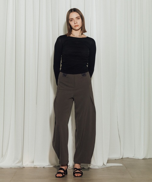 CITY TOKYO(シティトウキョウ)の「【CITY TOKYO/シティートウキョウ】Twill Barrel Leg Pants/ツイルバレルレッグパンツ(その他パンツ・レディース・ダークグレー/キナリ/ブラック・2/1)」の12枚目の写真