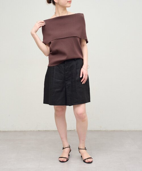 Omekashi(オメカシ)の「リネンショートパンツ(その他パンツ・レディース・ベージュ/ブラック・36/38)」の3枚目の写真