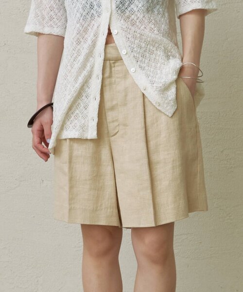 未使用❗️pelleq tucked trousers 20ss レモン　リネン 定番品】透けない白 2tuck Regular Model 【BCMG84-17】 WHITE