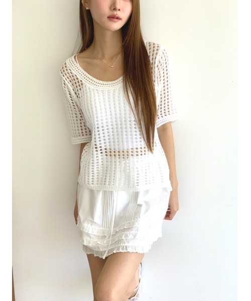 MINS MINIS（ミンスミニス）の「メッシュニットプルオーバー（ニット/セーター・レディース・ホワイト/ベージュ/ブラック・FREE）」の2枚目の写真