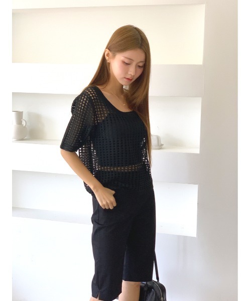 MINS MINIS（ミンスミニス）の「メッシュニットプルオーバー（ニット/セーター・レディース・ホワイト/ベージュ/ブラック・FREE）」の21枚目の写真