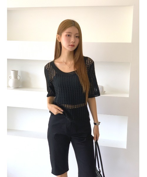 MINS MINIS（ミンスミニス）の「メッシュニットプルオーバー（ニット/セーター・レディース・ホワイト/ベージュ/ブラック・FREE）」の19枚目の写真