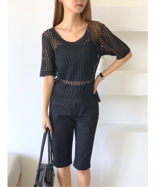 MINS MINIS（ミンスミニス）の「メッシュニットプルオーバー（ニット/セーター・レディース・ホワイト/ベージュ/ブラック・FREE）」の16枚目の写真