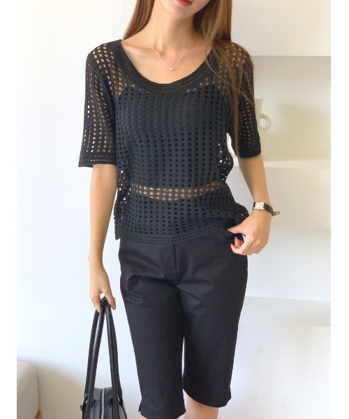 MINS MINIS（ミンスミニス）の「メッシュニットプルオーバー（ニット/セーター・レディース・ホワイト/ベージュ/ブラック・FREE）」の15枚目の写真