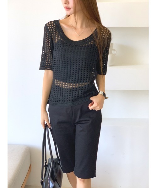 MINS MINIS（ミンスミニス）の「メッシュニットプルオーバー（ニット/セーター・レディース・ホワイト/ベージュ/ブラック・FREE）」の14枚目の写真