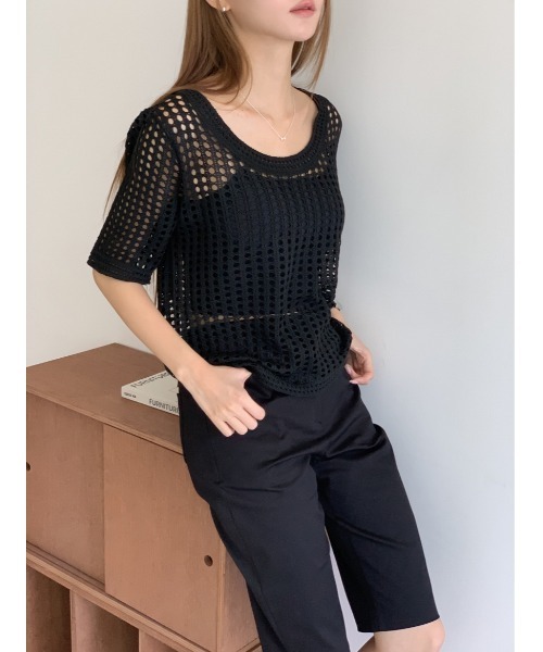 MINS MINIS（ミンスミニス）の「メッシュニットプルオーバー（ニット/セーター・レディース・ホワイト/ベージュ/ブラック・FREE）」の11枚目の写真